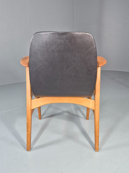 MIdCentury Desk Chair Sweden Teak Beech Vinyl 1960s Retro Svegards EB11071 MDIN