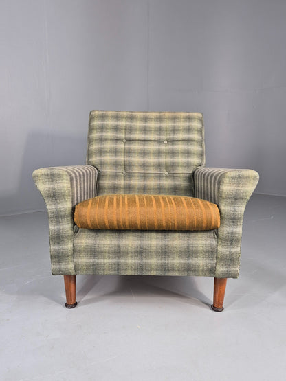 Vintage 1960s Retro Lounge Chair Green and Gold Upholstery EB11829