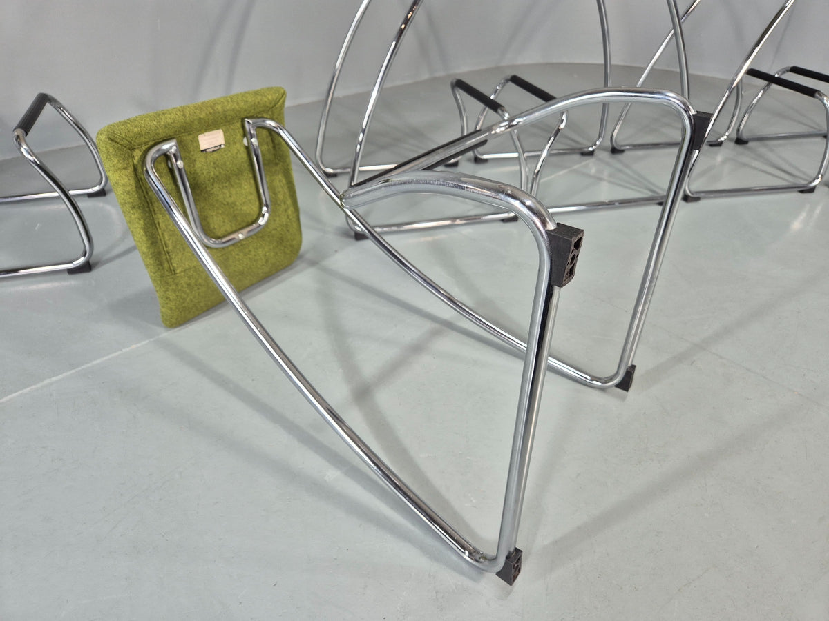 7 Orange Box Spring Bar Stools Modern Design Green Chenille Chrome Frame EB12992
