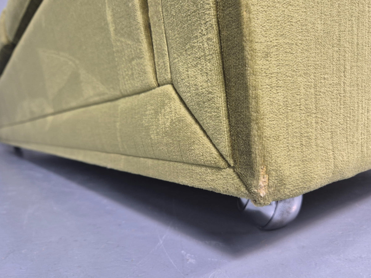Vintage 3 Seater Sofa 1970s Danish Roll top back Green Velour MCM Retro EB12722