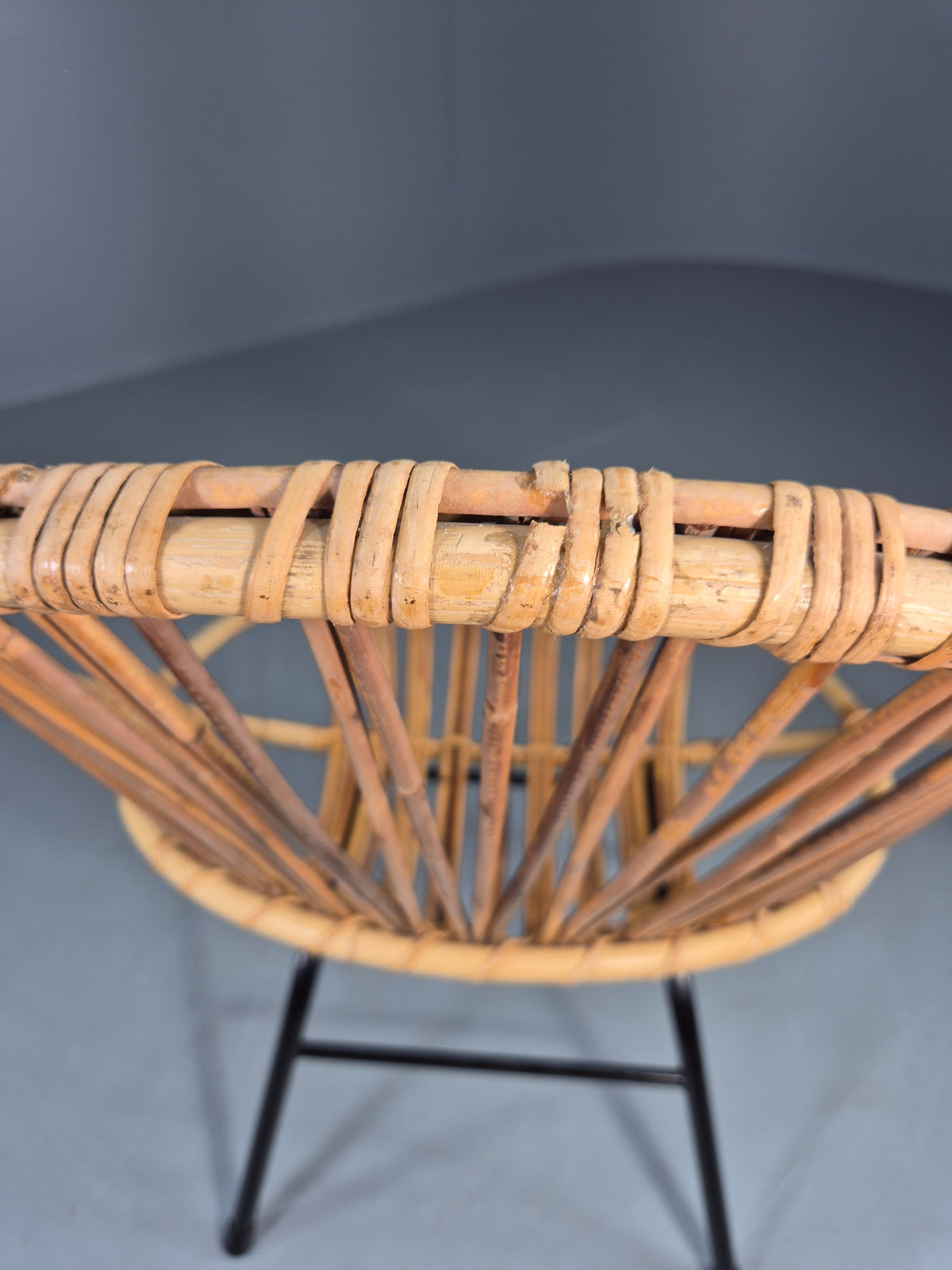 Vintage Cane Chair Bent Bamboo Rattan 1970s Retro Metal Base EB11600