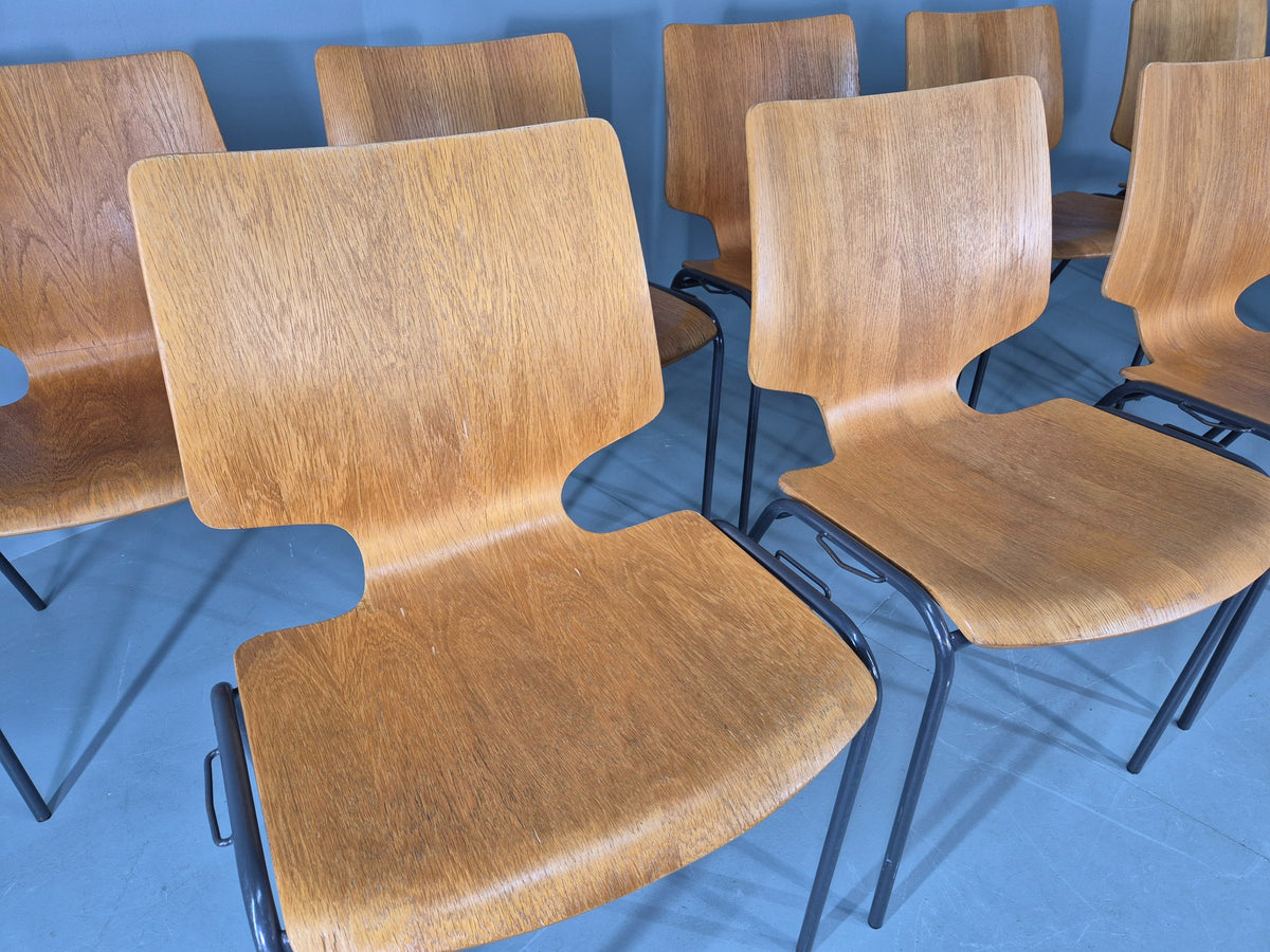 10 Vintage Stacking Chairs Industrial Danish Design Bent Ply Retro MCM EB12658