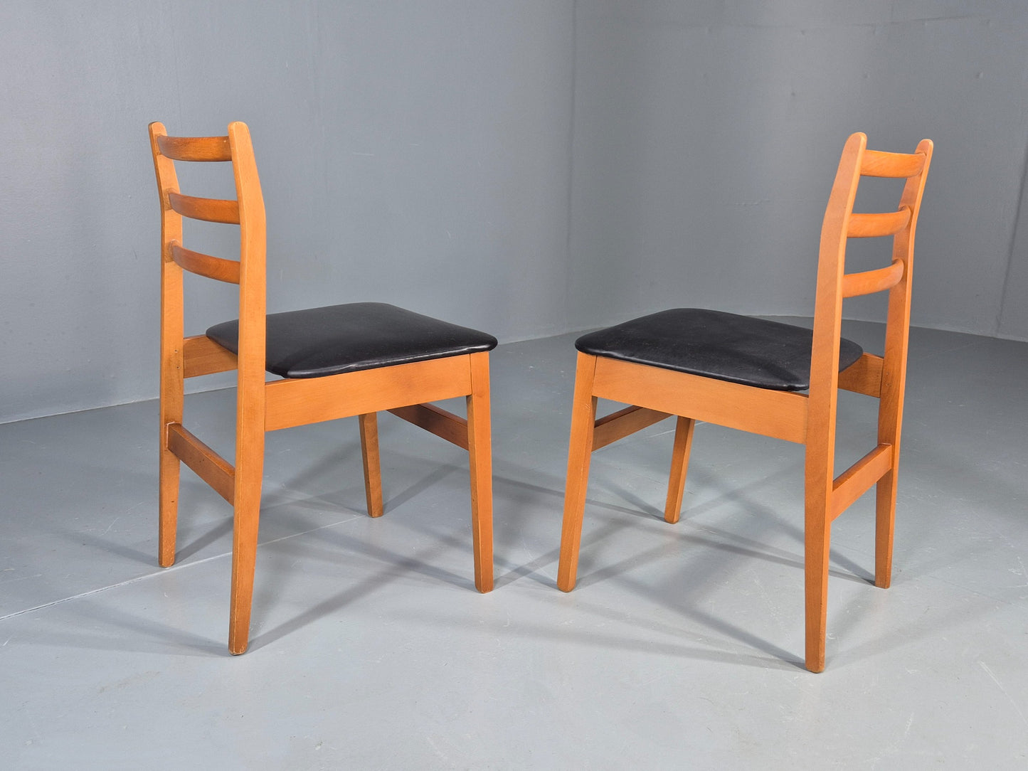 2 Vintage Mid Century Dining Chairs Beech Vinyl 1960s Retro  EB12255