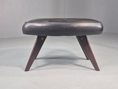 Vintage Danish Mid Century Footstool Black Vinyl Teak Legs 1960s Retro EB12048