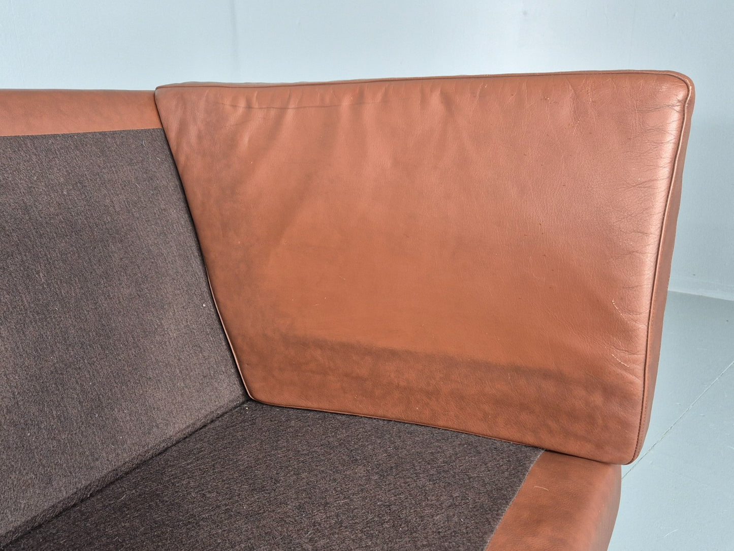 Vintage 2 Seater Sofa Danish Brown Leather Wood Ends Retro 1980s EB8349 M2SS