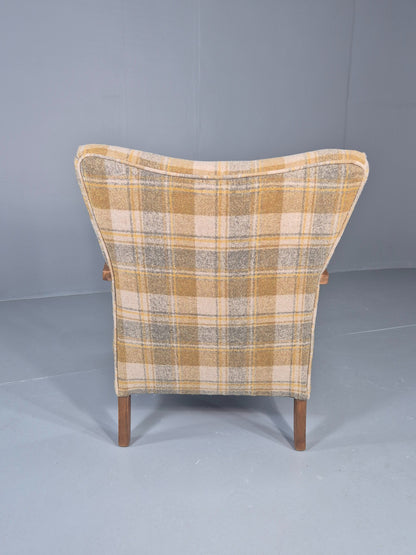 Vintage Danish Art Deco Open Armchair New Upholstery Snowshill Tartan EB12310