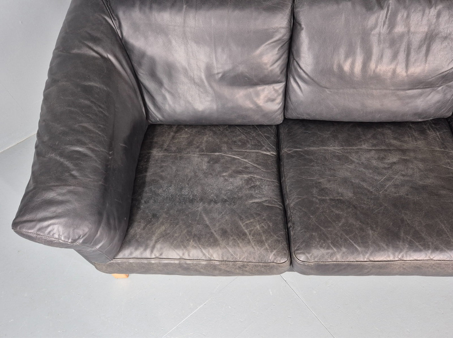 Vintage 3 Seat Sofa Danish Black Leather 1980s Retro EB8626 M3SS
