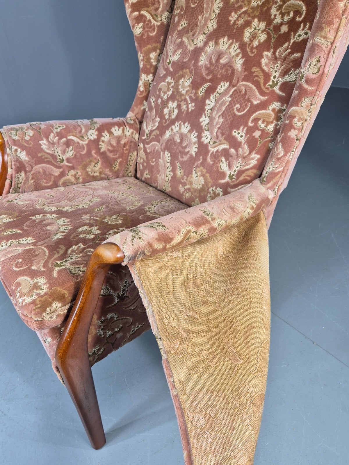 Vintage Parker Knoll Mid Century Lounge Chair Pink Hued Paisley Velour EB12168