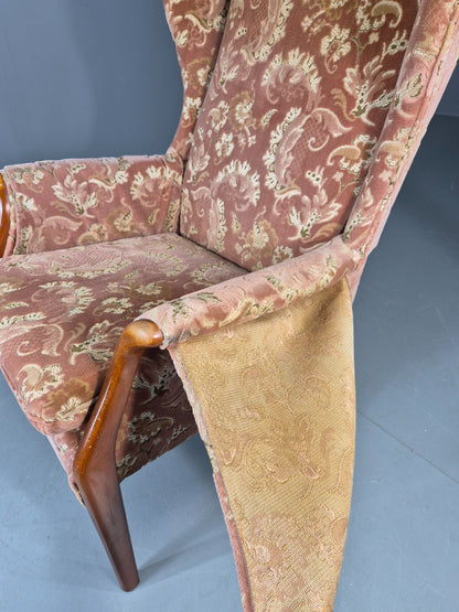 Vintage Parker Knoll Mid Century Lounge Chair Pink Hued Paisley Velour EB12168