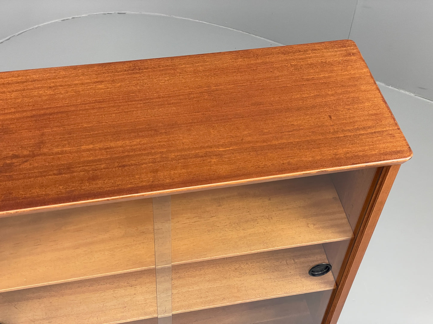 Vintage Glazed Bookcase Cabinet 1960s Mid Century Teak Shelving EB12629