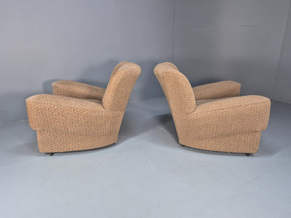 2 Vintage Art Deco Armchairs Beige Chenille Upholstery 1940s EB09684