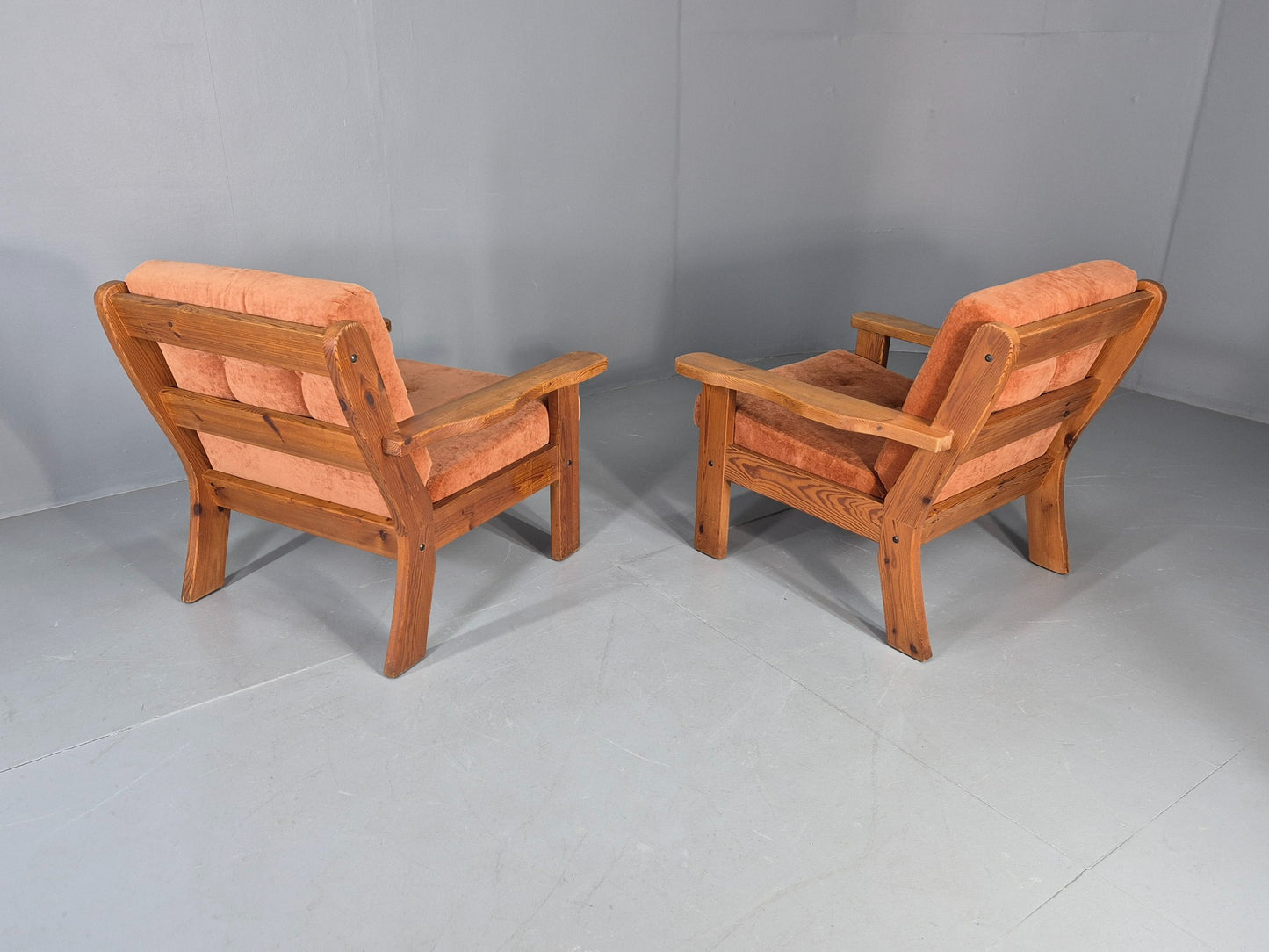 2 Vintage `Armchars Scandinavian Chunky Pine Frames 1970s Retro EB12777