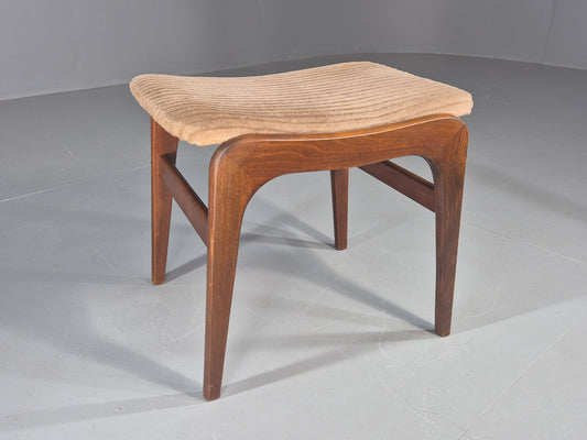 Vintage Mid Century Footstool Danish Beech Frame Beige Corduroy Retro EB12089