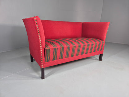 Vintage Danish 2 Seat Sofa Red Stripe Wool 1950s Retro Mid Century EB12735