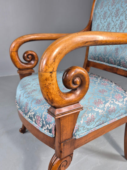 Antique Mahogany Arm Chair Louis Phillipe Style Floral Damask EB12858