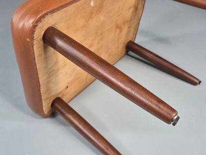 Vintage Danish Mid Century Footstool Teak Legs Brown Vinyl  1960s Retro EB12023
