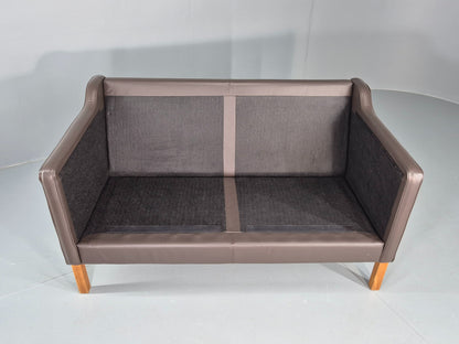 Vintage 2 Seater Sofa Danish Brown Leather 80s Retro MCM Mogensen Style EB12431