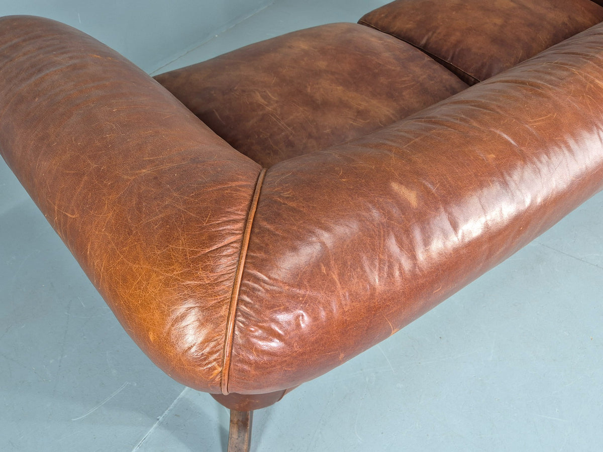 Vintage 3 Seat Leather Sofa Classic Chesterfield Style Roll Top Retro EB12789