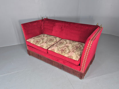 Vintage Danish 2 Seater Sofa Knole Style Red 1950s Tassels Drop End EB12720