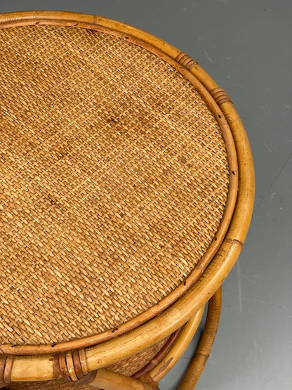 Vintage Rattan Side Table Cane Frame Mid Century Retro Round EB11881