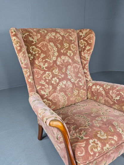 Vintage Parker Knoll Mid Century Lounge Chair Pink Hued Paisley Velour EB12168