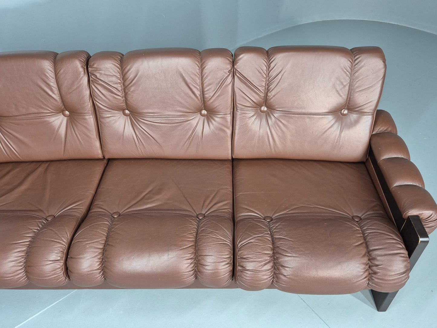 Vintage 3 Seater Sofa Danish Brown Leather 1970s Retro Mid Century EB12449