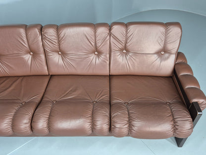 Vintage 3 Seater Sofa Danish Brown Leather 1970s Retro Mid Century EB12449