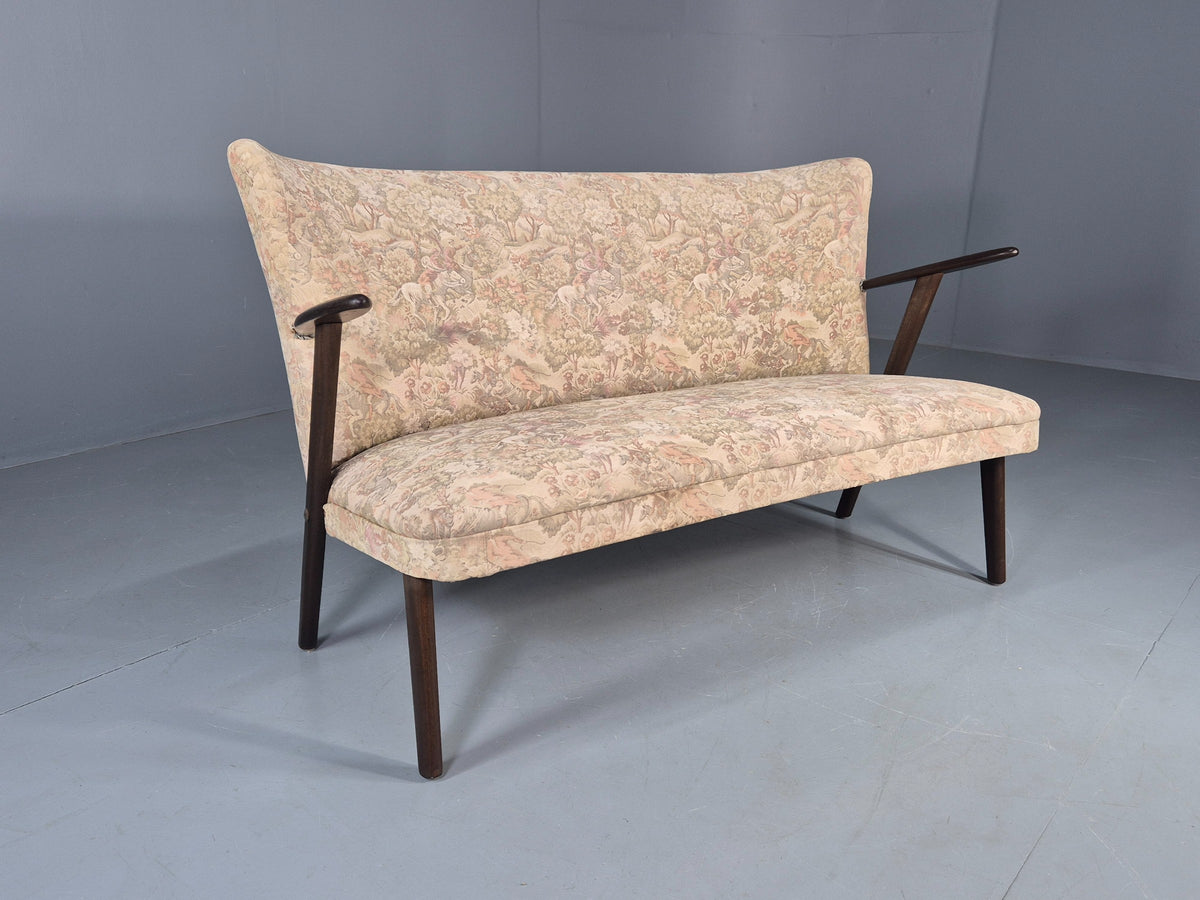 Vintage Mid Century 3 Seat Sofa Teak Frame Classical Upholstery 1960s EB12716