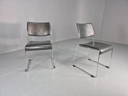 2 Stacking Chairs Modern Design Brunner Linos Leather Chrome EB11918 MSTA
