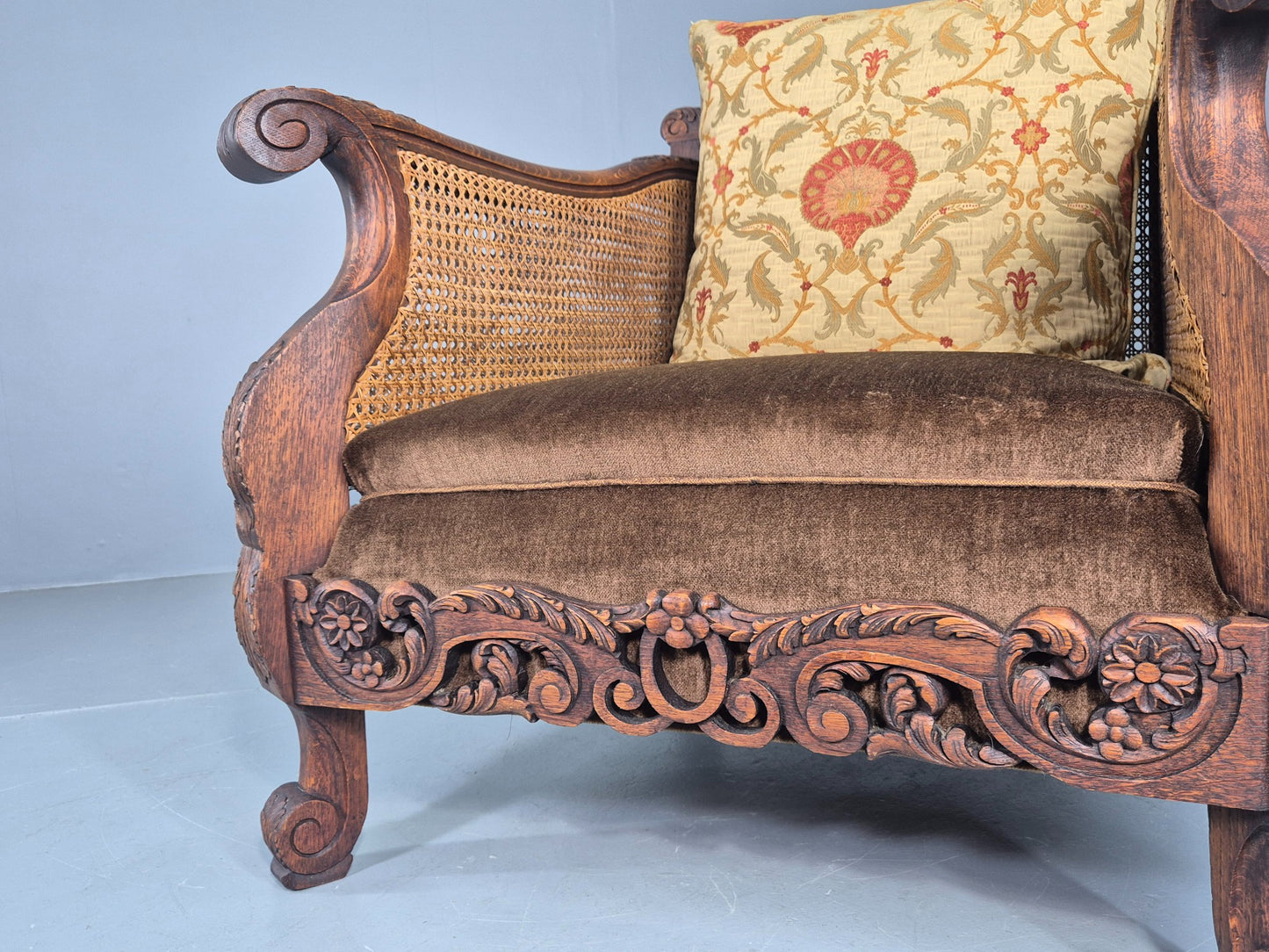 Vintage Danish Oak Lounge Chair Antique Bergere Carving Baroque 1920s EB12678