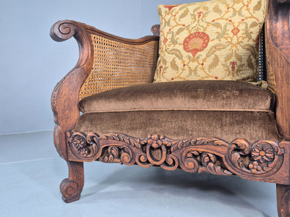 Vintage Danish Oak Lounge Chair Antique Bergere Carving Baroque 1920s EB12678