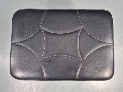 Vintage Mid Century Footstool Danish Black Vinyl Teak Legs Stitch Detail EB12031