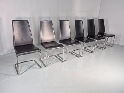 6 Vintage Calligaris Swing Chairs Black Leather and Chrome Modern Design EB12538