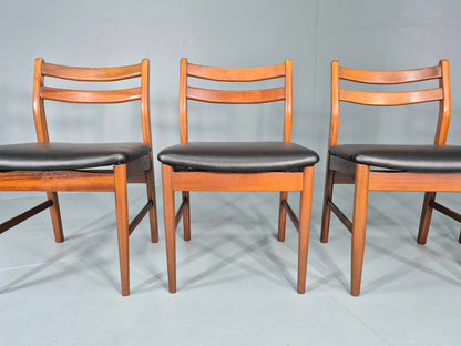 4 Vintage Jentique Dining Chairs Teak Frames Black Vinyl 60s RETRO MCM EB1195