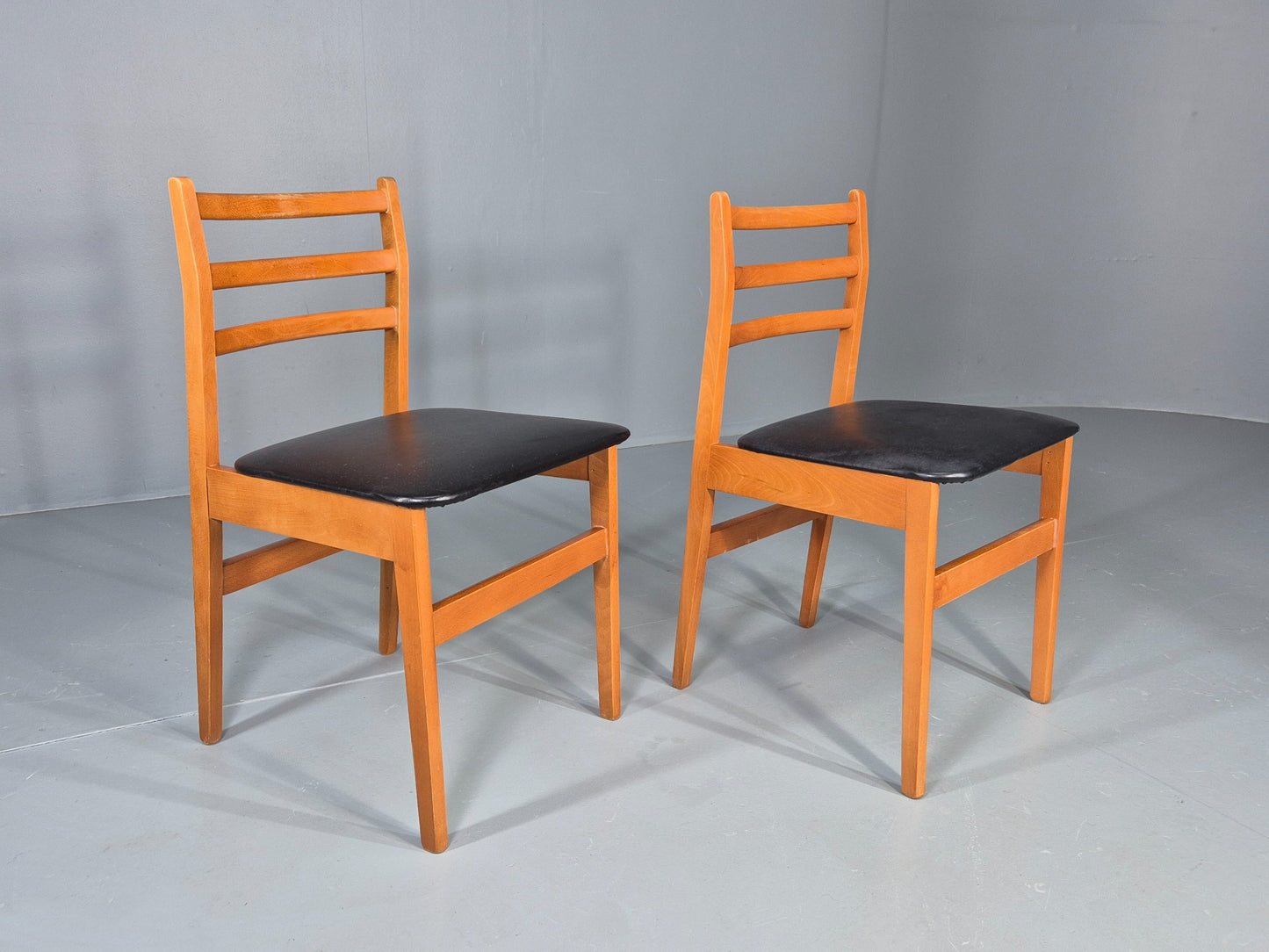 2 Vintage Mid Century Dining Chairs Beech Vinyl 1960s Retro  EB12255