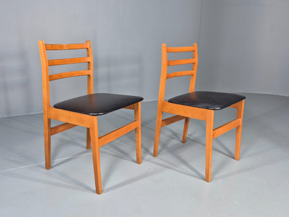 2 Vintage Mid Century Dining Chairs Beech Vinyl 1960s Retro  EB12255