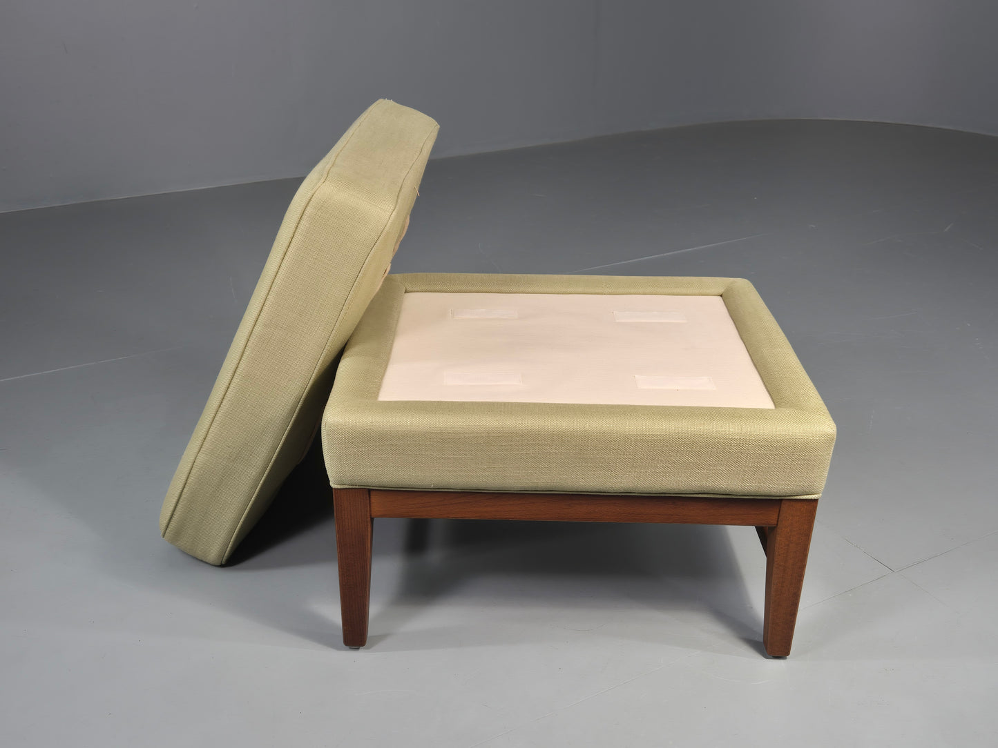 Vintage Mid Century Footstool Green Wool Teak Frame 1970s Retro EB12158