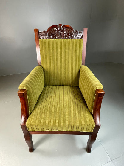 Antique Danish Lounge Chair Throne Type 1900s Green EB04587