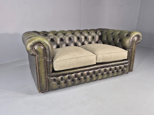 Vintage 2 Seater Sofa Green Chesterfield New Cushions Classic  EB11937