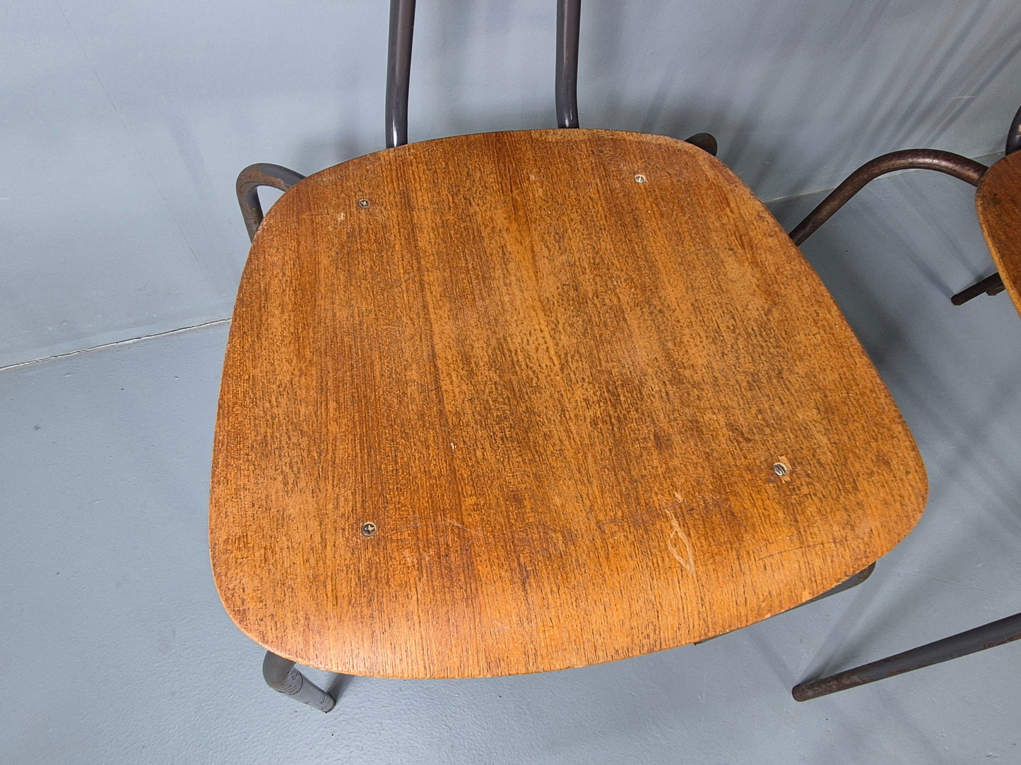 12 Vintage Danish Stacking Industrial Chairs Teak and Steel 1960s Retro EB12402