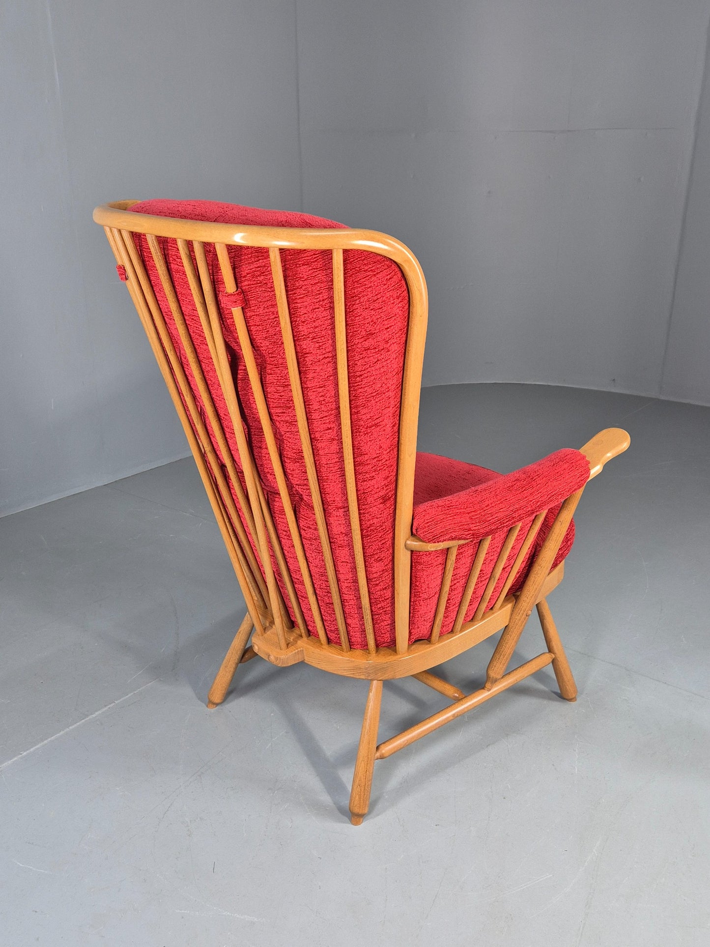 Ercol Evergreen Vintage Lounge Chair High Back Red Chenille Retro EB12859