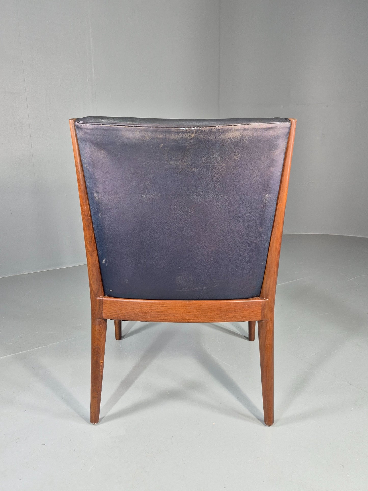 Vintage Mid Century Teak Armchair Blue Leather 1960s Retro EB11905