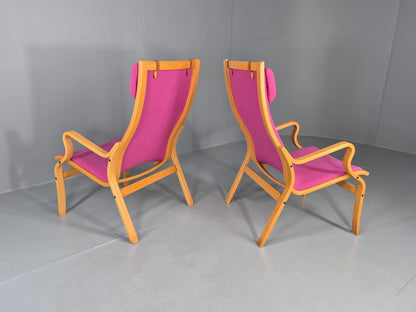 2 Vintage Bentwood Lounge Chairs Finn Ostergaard Pink Wool Retro EB12143