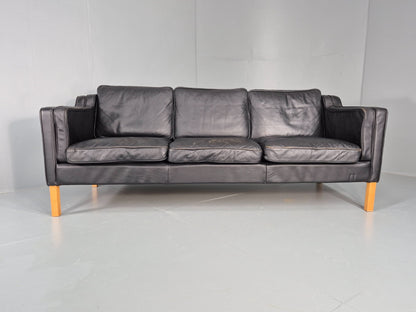 Vintage Danish 3 Seat Sofa Black Leather Mid Century Retro  EB10470 M3SS