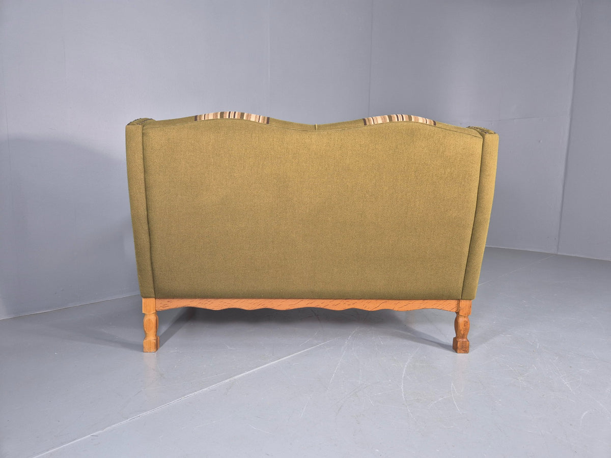 Vintage 2 Seater Sofa Danish Design Kjaernulf Style Green Wool Oak Frame EB12688