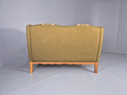 Vintage 2 Seater Sofa Danish Design Kjaernulf Style Green Wool Oak Frame EB12688