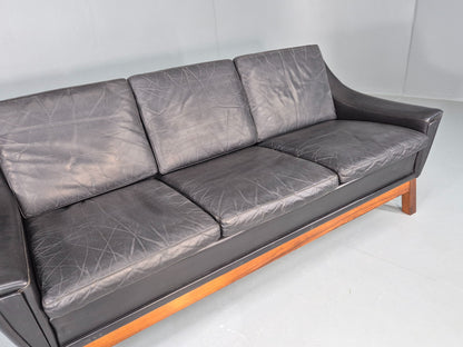 Vintage Mid Century 3 Seater Sofa Black Leather Danish 1960s Retro EB10403