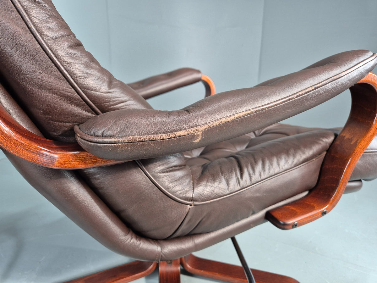 2 Vintage Danish Lounge Chairs Swivel Recline Leather Mid Century Retro EB13093
