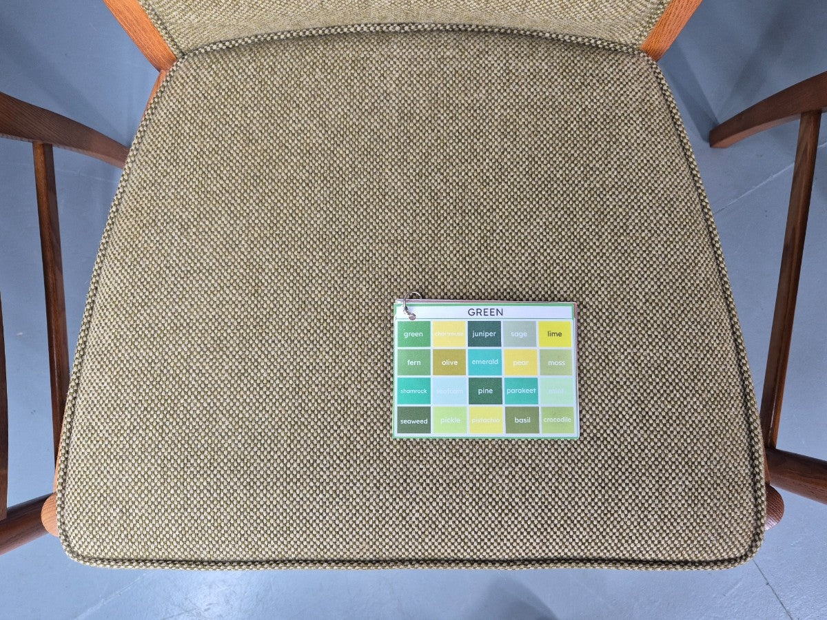 4 Vintage 1970s Elm Frame Dining Chairs Mid Century Retro Wool Seats EB12179