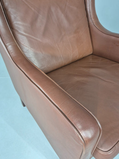 Vintage Lounge Chair Mid Century Danish Brown Leather Wingback Mogensen EB12377